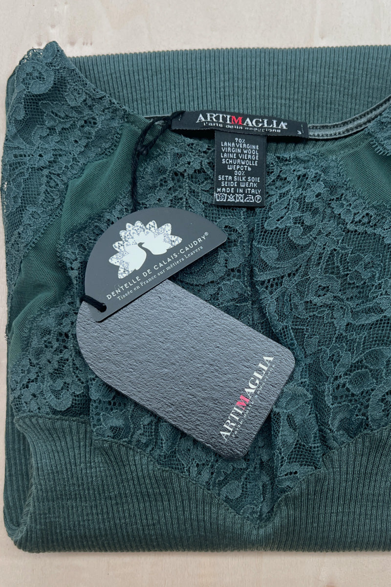 Women's sweater 774 in merino wool and silk - Long sleeve and lace detail