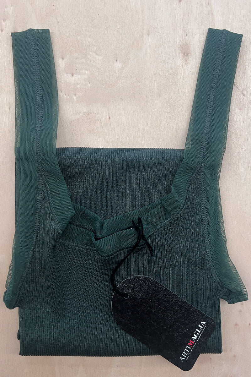 Women's tank top 302 in silk wool - Wide shoulder and Calais lace trim