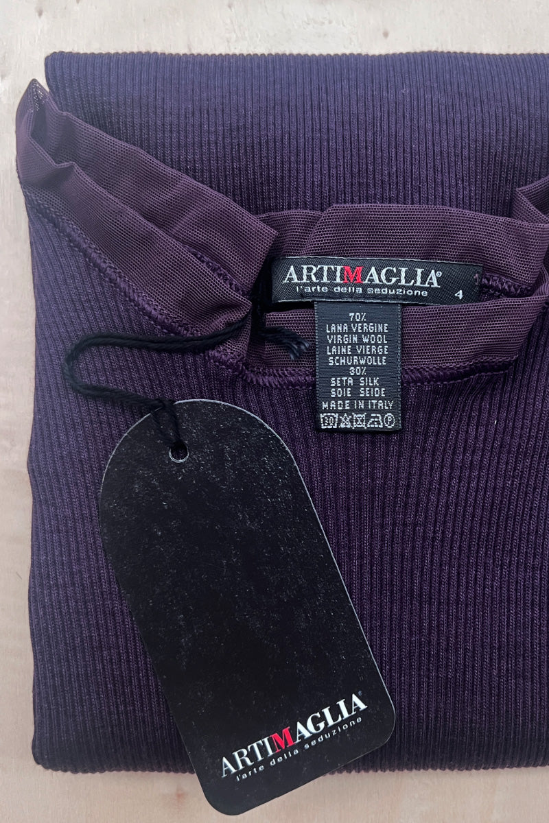 Maglia da donna 874 04 in lana seta - Manica lunga barchetta con bordo in tulle