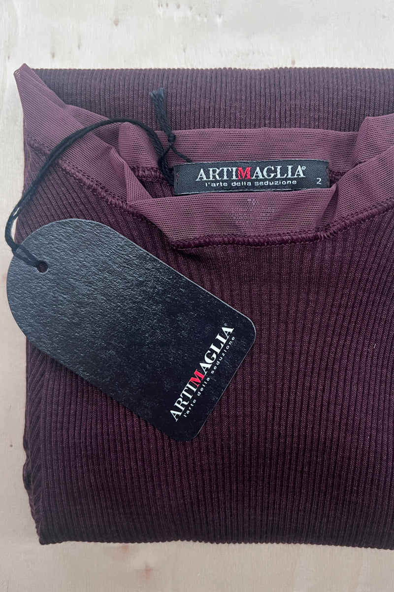 Maglia da donna 874 04 in lana seta - Manica lunga barchetta con bordo in tulle