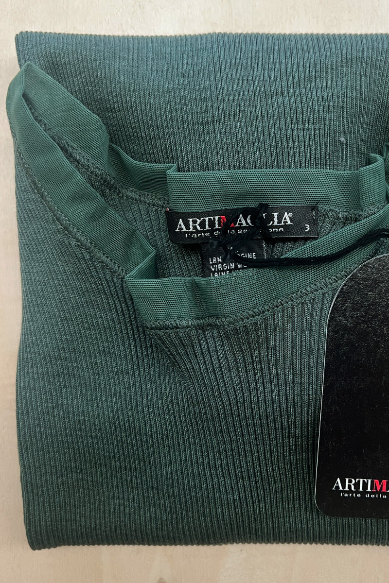 Maglia da donna 874 04 in lana seta - Manica lunga barchetta con bordo in tulle