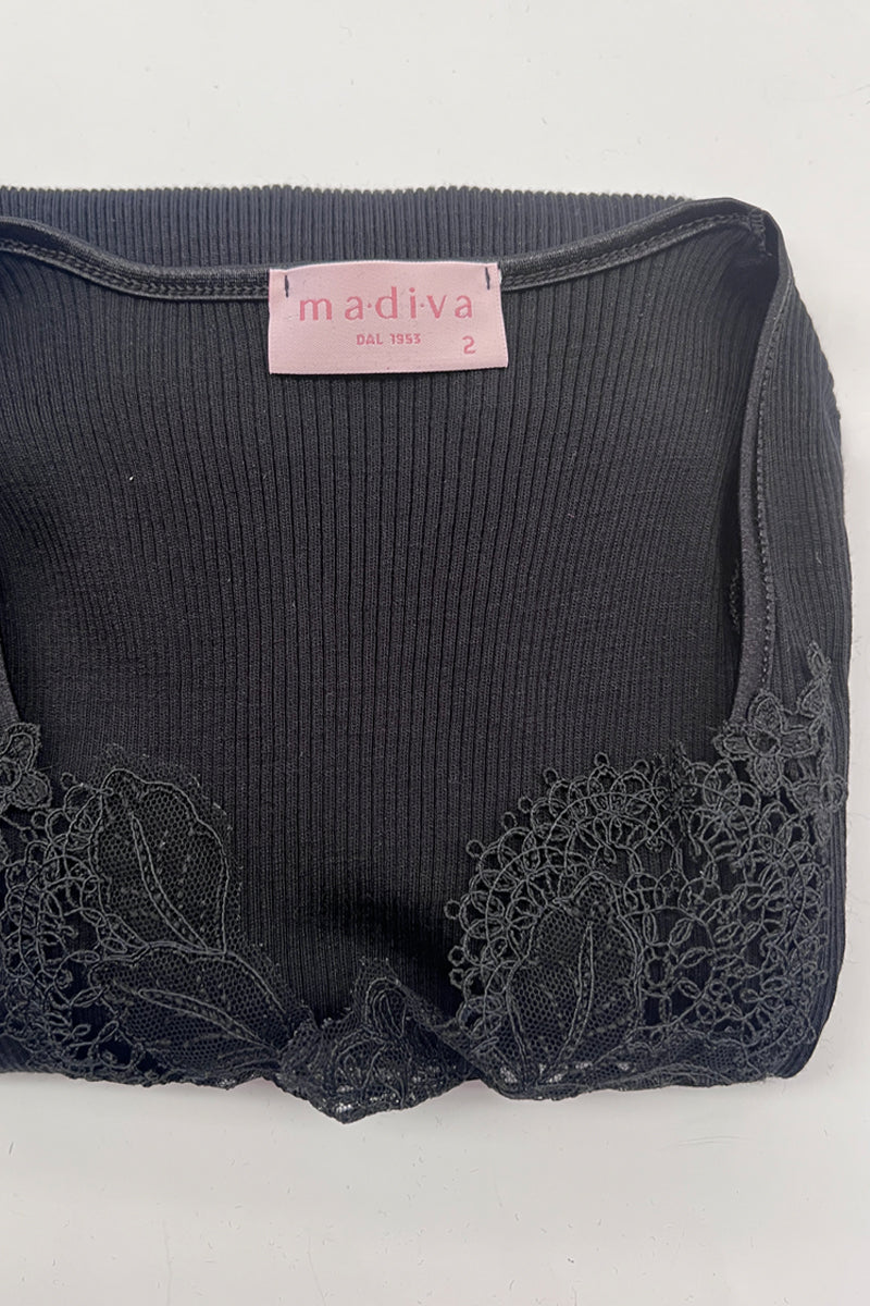 Maglia manica lunga scollo quadro da donna Alice- con macramè in tulle e cordonetto