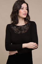 Maglia da donna Atena in modal lana - manica lunga girocollo con leize di pizzo