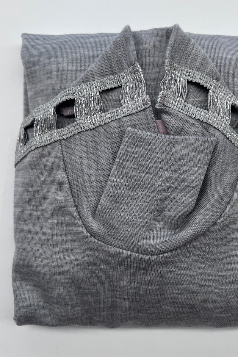 Maglia lupetto da donna Fosca- in lana seta - Morbido e caldo con fettuccia macramè