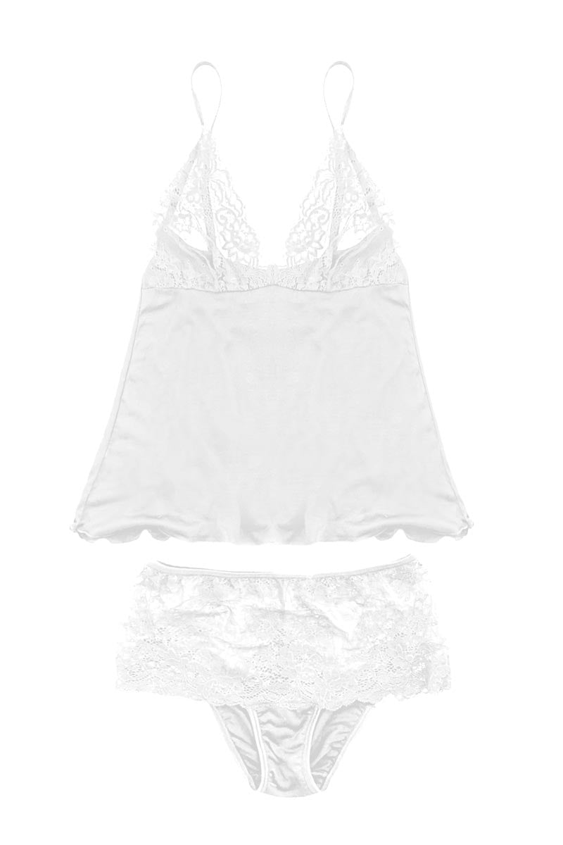 Babydoll donna Sophie in modal e cotone bianco - Coppe in pizzo e vestibilità morbida