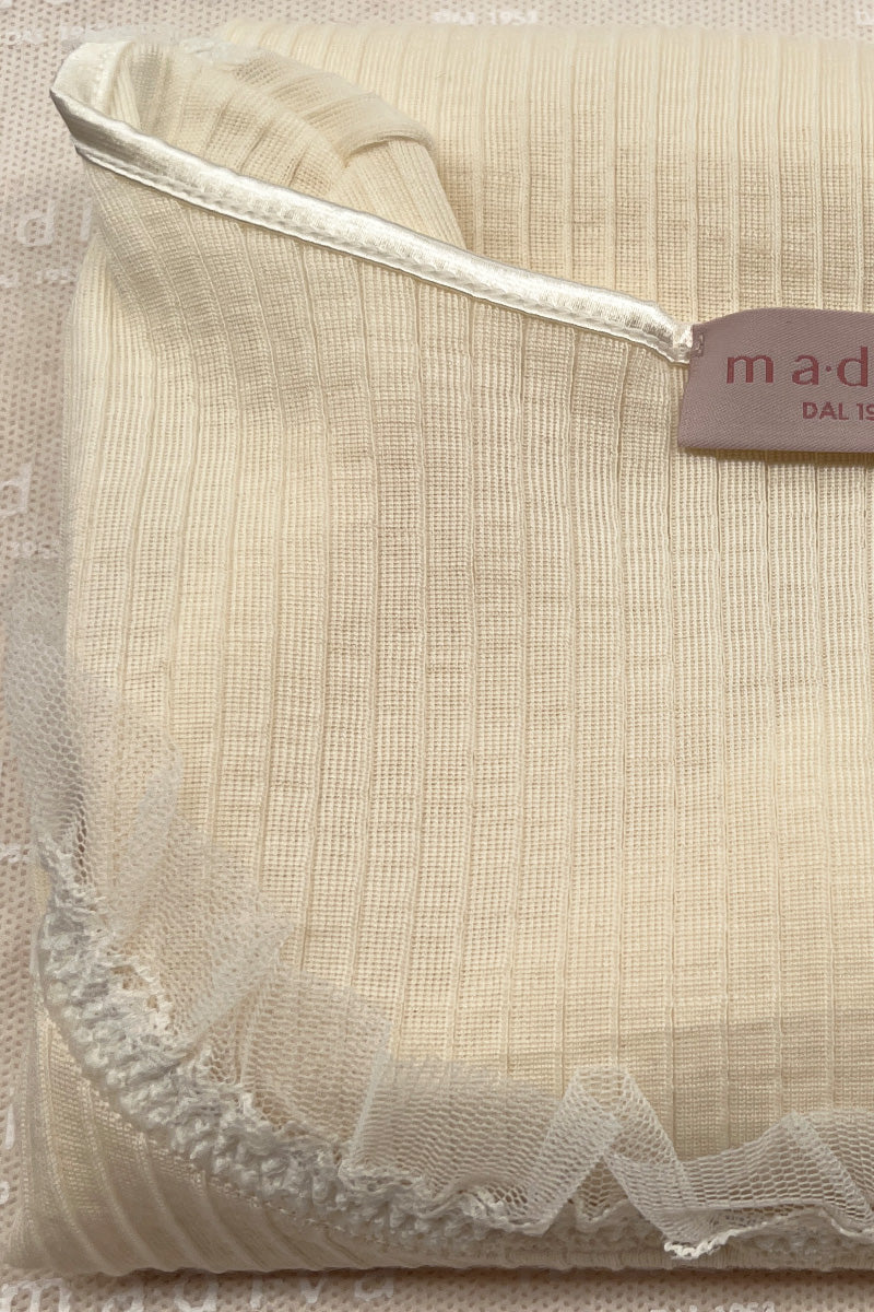 Maglia da donna Ada in lana seta - Manica lunga con Pizzetto tulle e tessuto plissé