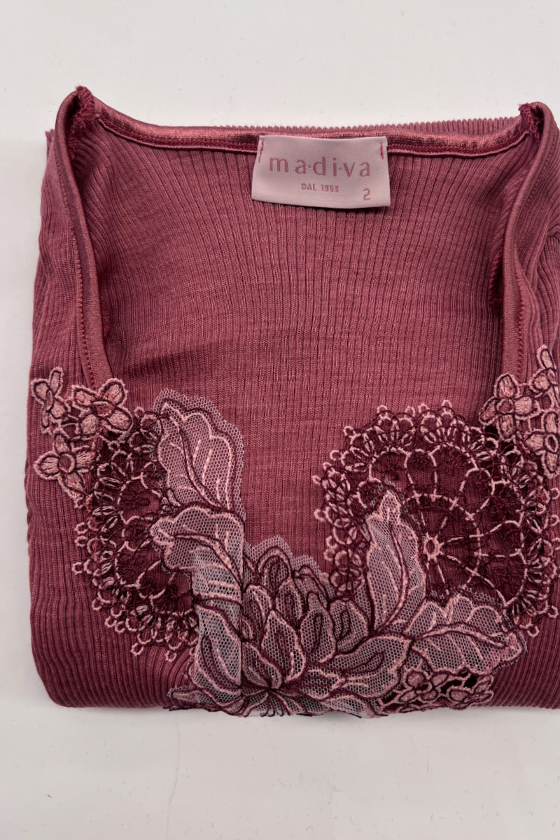 Maglia manica lunga scollo quadro da donna Alice- con macramè in tulle e cordonetto