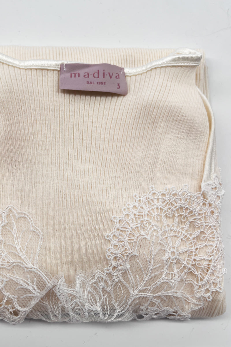 Maglia manica lunga scollo quadro da donna Alice- con macramè in tulle e cordonetto