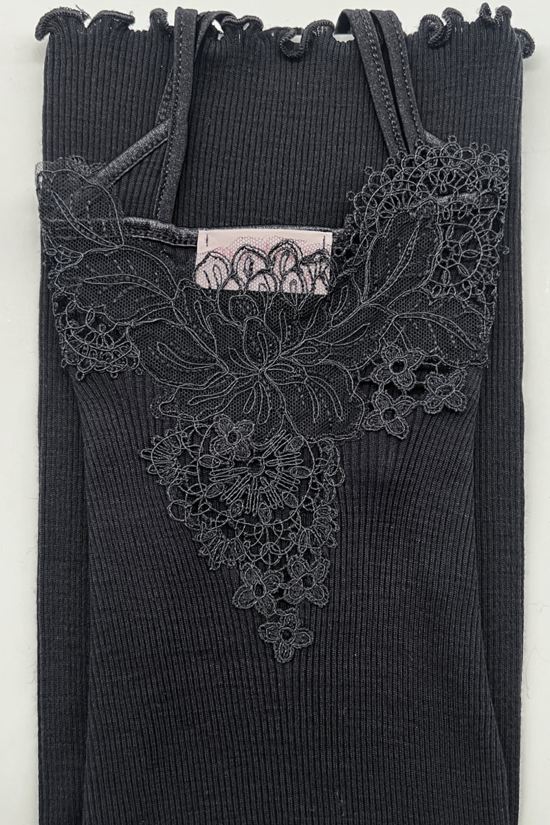 Love・Camisole Top in wool silk with embroidered tulle flounce