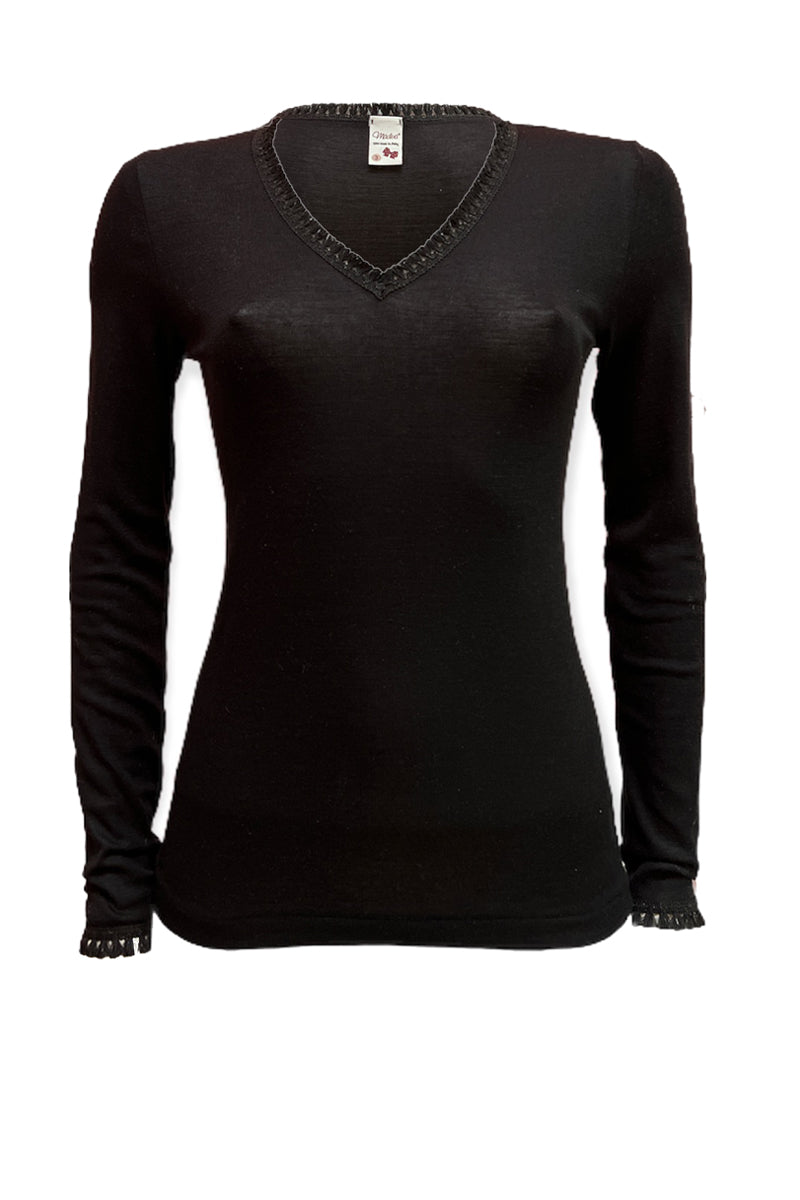 Maglia donna Aline- in lana seta - Scollo V e manica lunga