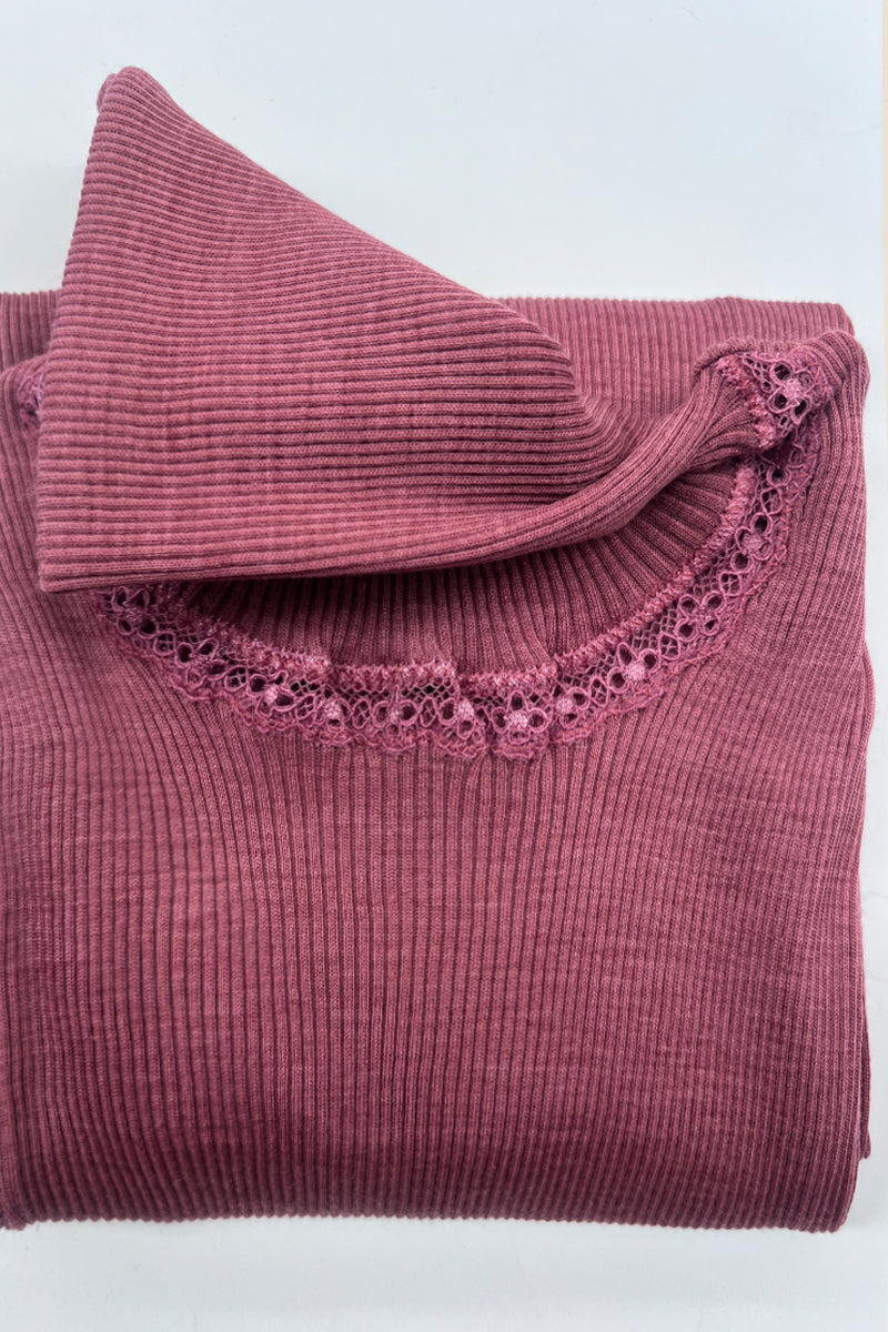Amelie Long-sleeved Turtleneck -Ribbed Tubolar Wool Silk