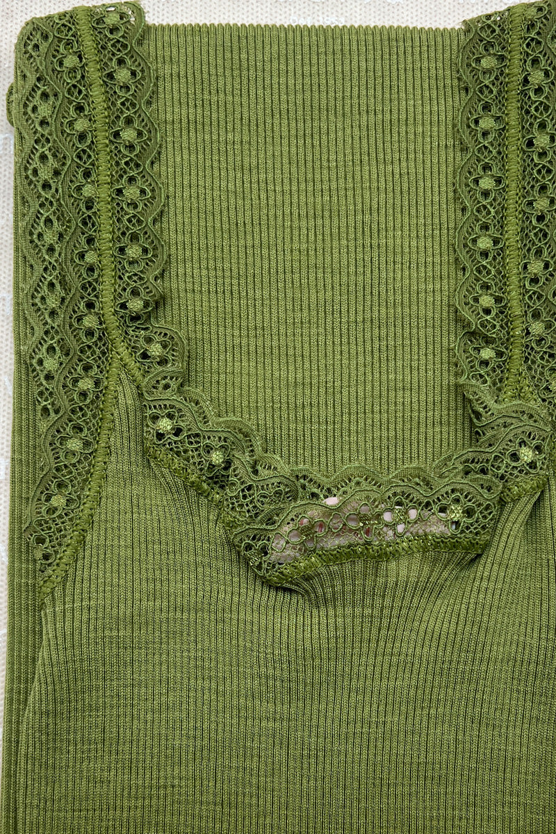 Canotta da donna Amelie in lana seta - Spalla stretta e pizzetto elastico