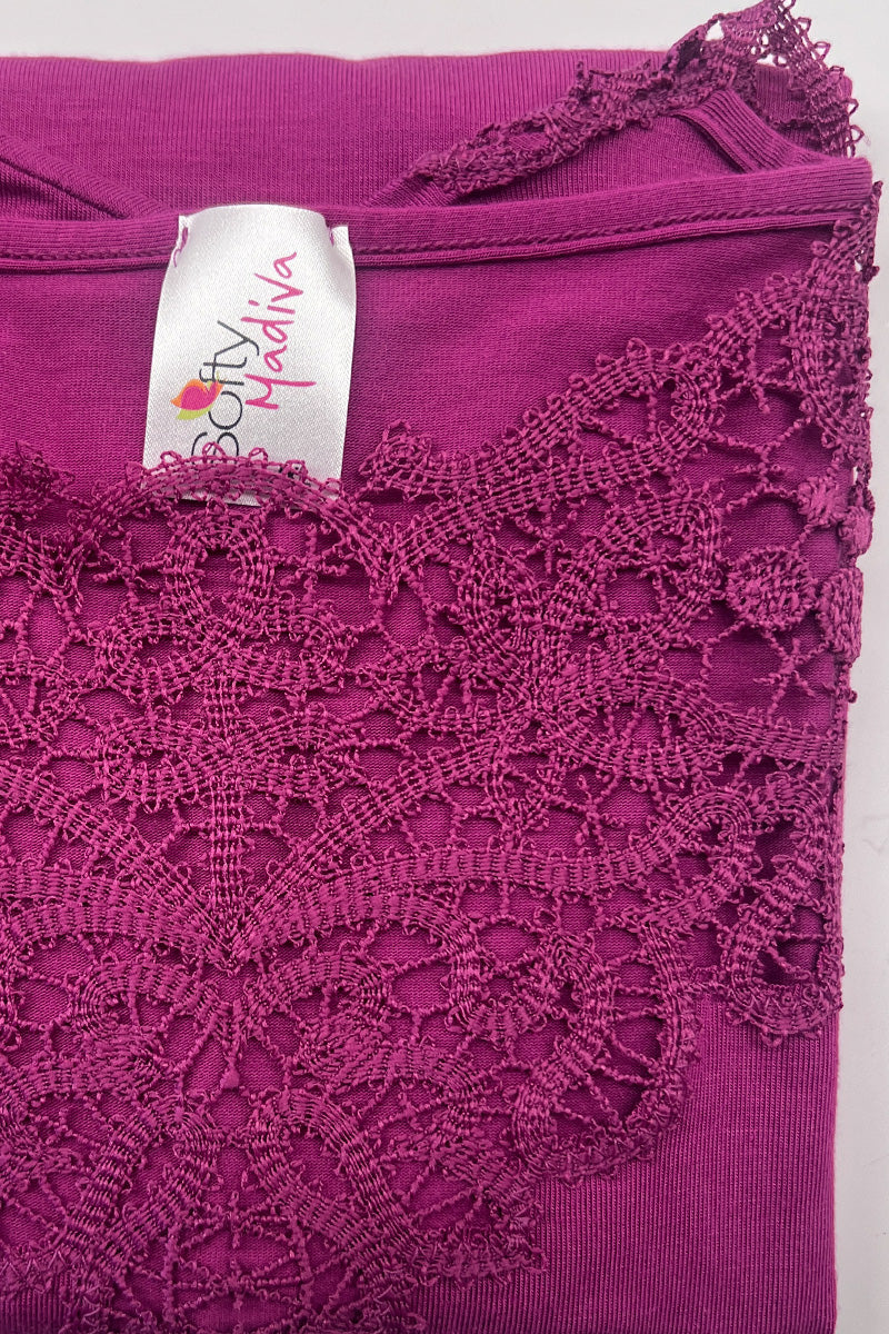 Maglia donna CALLA in Micromodal -manica al gomito con macramè effetto crochet