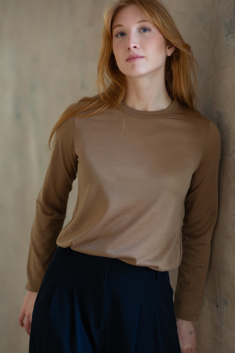 Women's Cami Top in Microfiber and Wool - Long Sleeve and Ideal for Mid Seasons