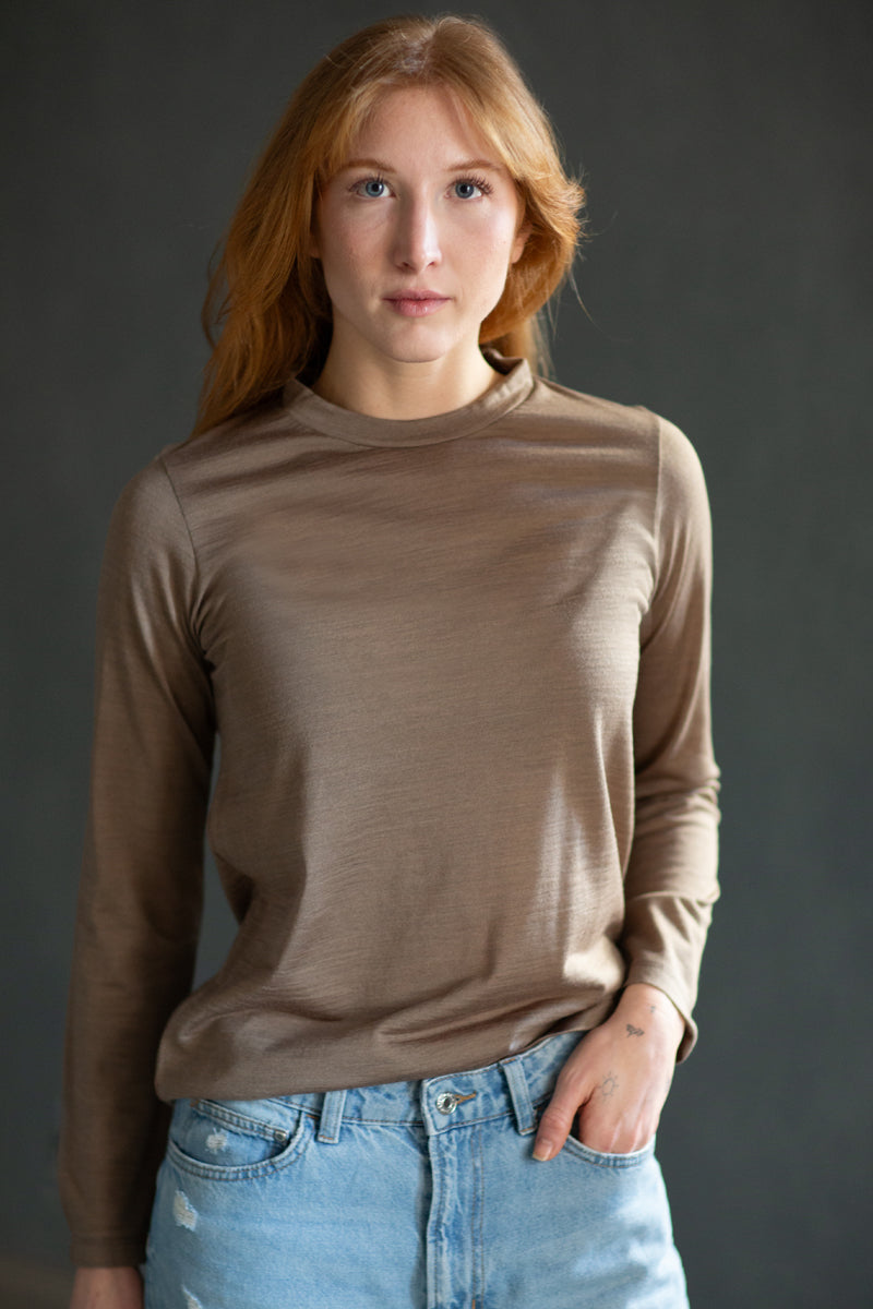 Women's Cami Top in Microfiber and Wool - Long Sleeve and Ideal for Mid Seasons