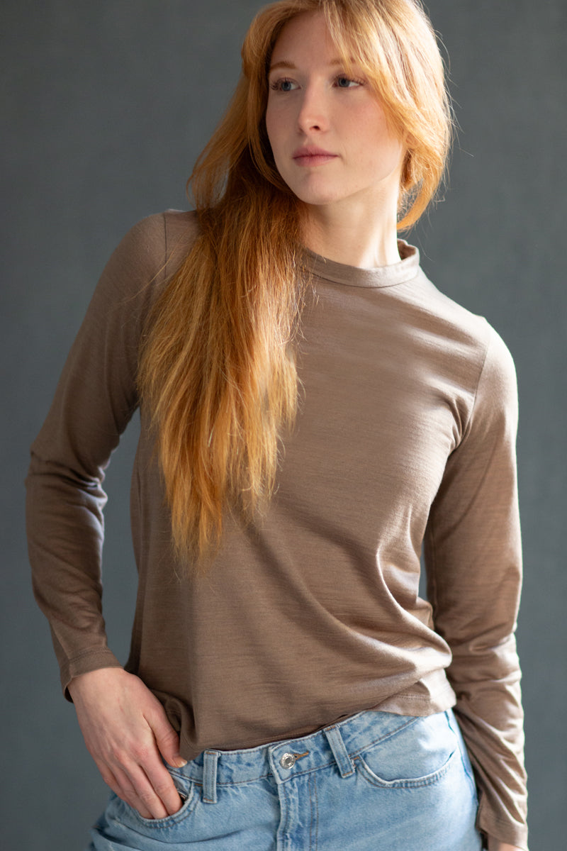 Women's Cami Top in Microfiber and Wool - Long Sleeve and Ideal for Mid Seasons