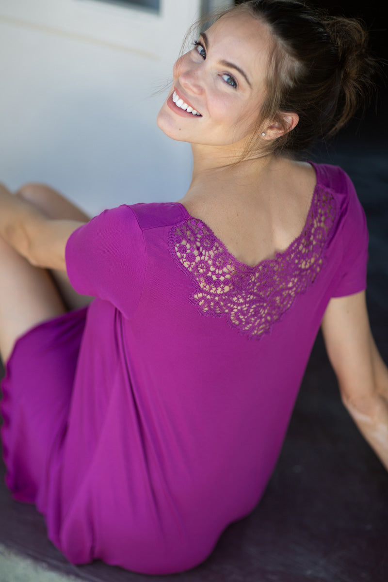 Minidress donna CALLA in Micromodal -mezza manica con macramè effetto crochet