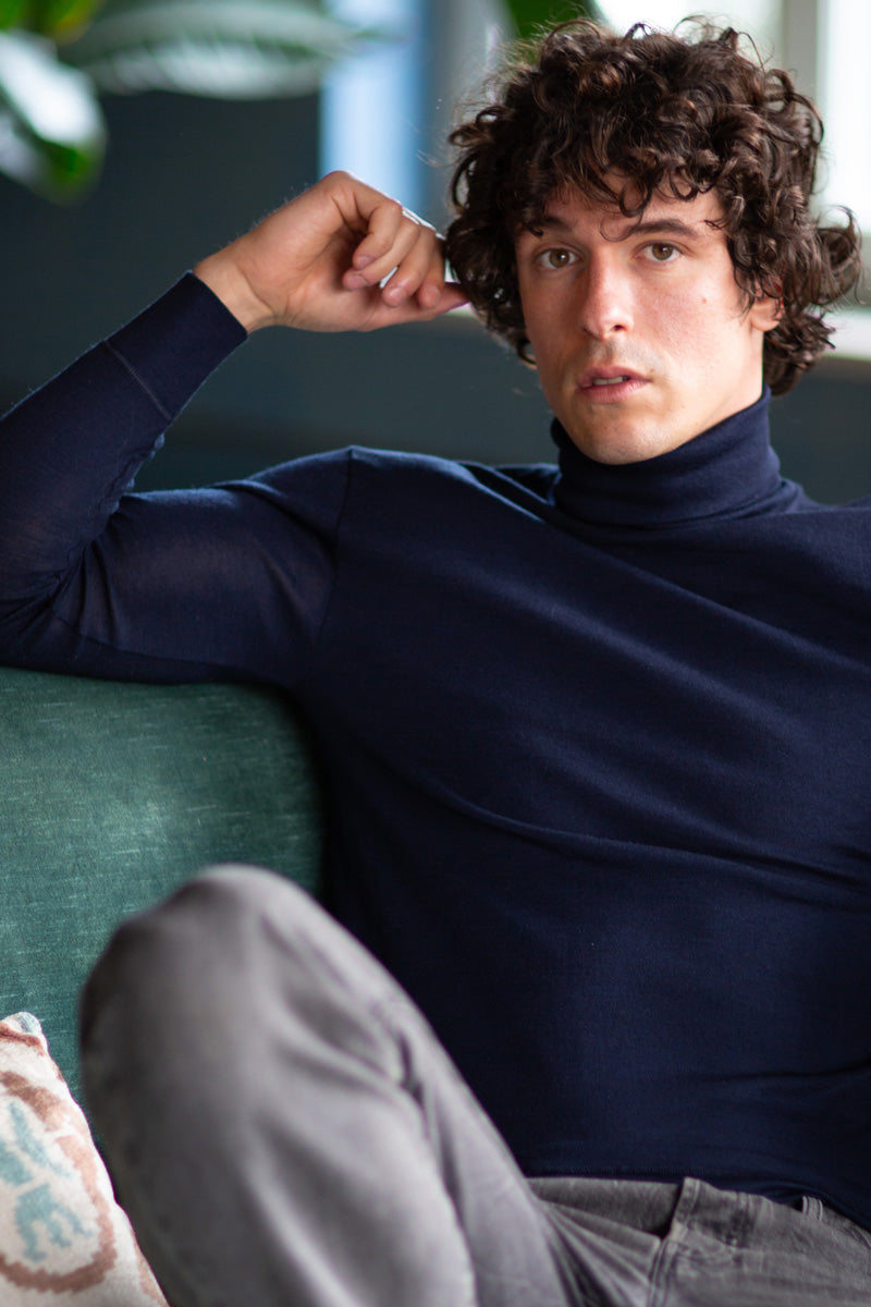 Maglia dolcevita da uomo Cervino in lana merino e seta - Lavabile in lavatrice a 30° e interamente realizzato in Italia