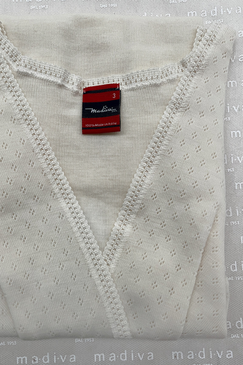 Maglia manica lunga intima da donna Cortina in lana vergine e polipropilenico con reggiseno operato - Molto caldo e mantiene il calore corporeo
