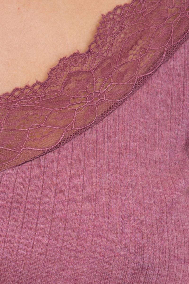 Maglia a manica lunga da donna Emma in Tencel - Girocollo con pizzo leggero e romantico