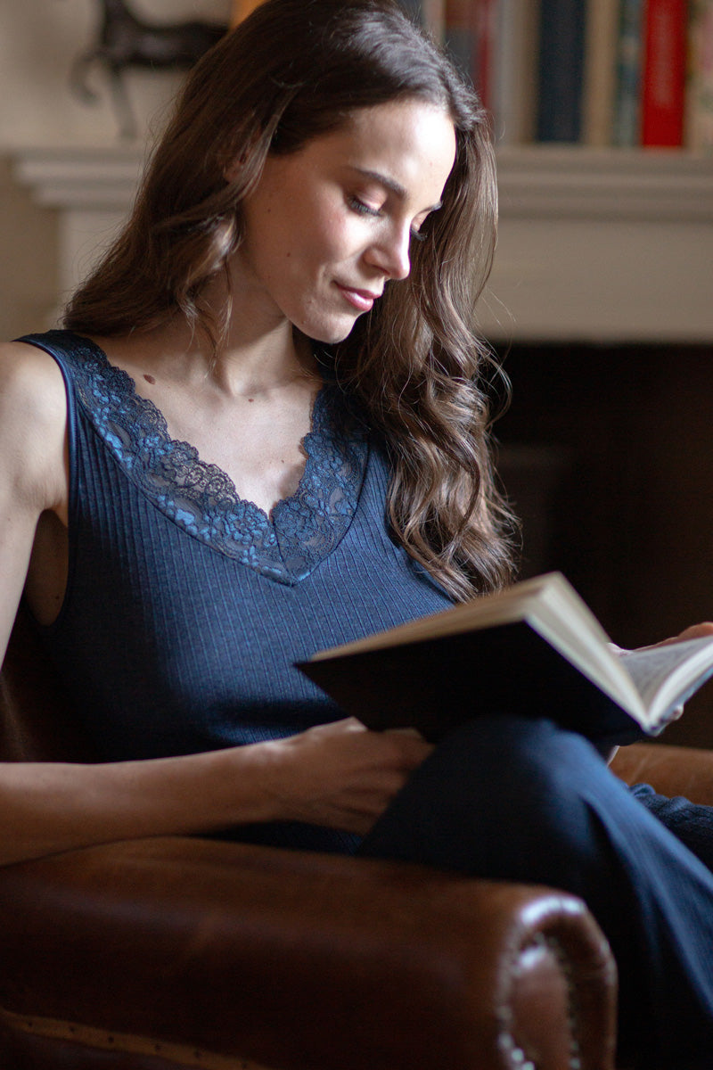Women's Emma Tank Top in Tencel - Wide Strap and Light Lace