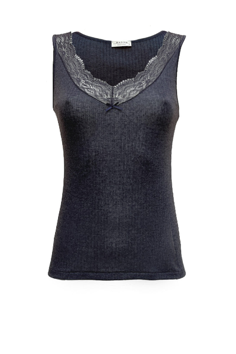 Women's Emma Tank Top in Tencel - Wide Strap and Light Lace