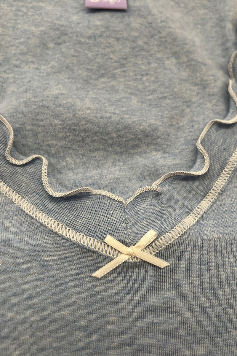 Women's Long Sleeve Top Faith in Warm Cotton - With Contrast Ruffles