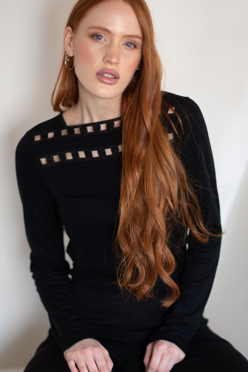 Women's turtleneck sweater Kayla - in silk wool - Soft and warm with Swiss macramé