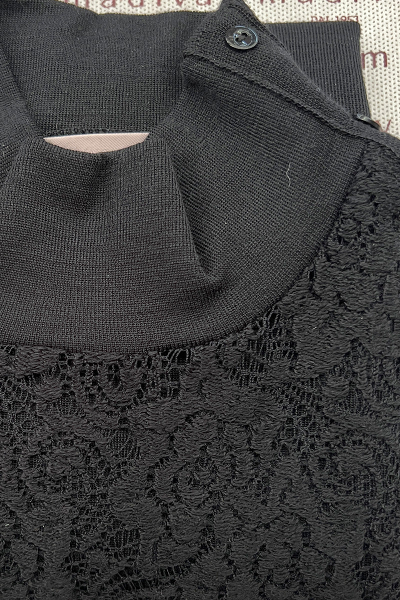 Maglia lupetto da donna Franci・ in lana seta - Manica lunga e pizzo lanoso