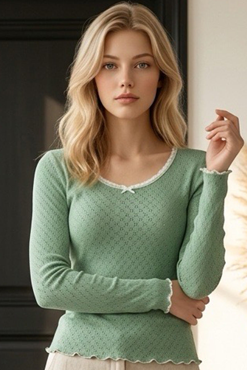 Maglia da donna Gilda in cotone - Manica lunga e collaretta in tessuto stampato