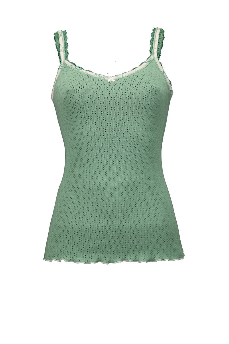 Canotta da donna Gilda in cotone - Pizzettino elastico e collaretta in tessuto stampato