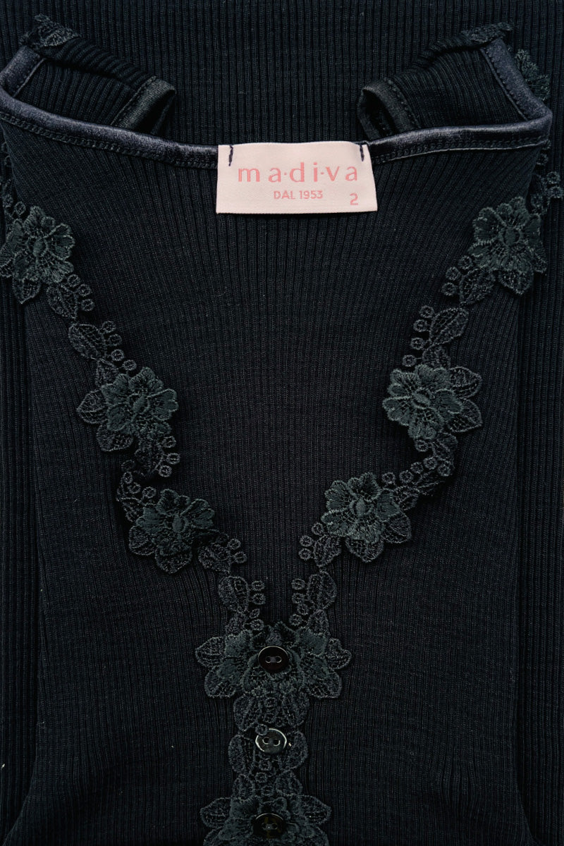 Women's tank top Giuli in silk wool - Wide shoulder and serafino effect