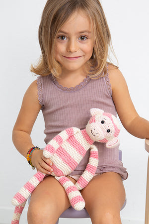 Canottina bambina Ilaria in lana seta - Spalla larga e pizzetto elastico con fiocchetto