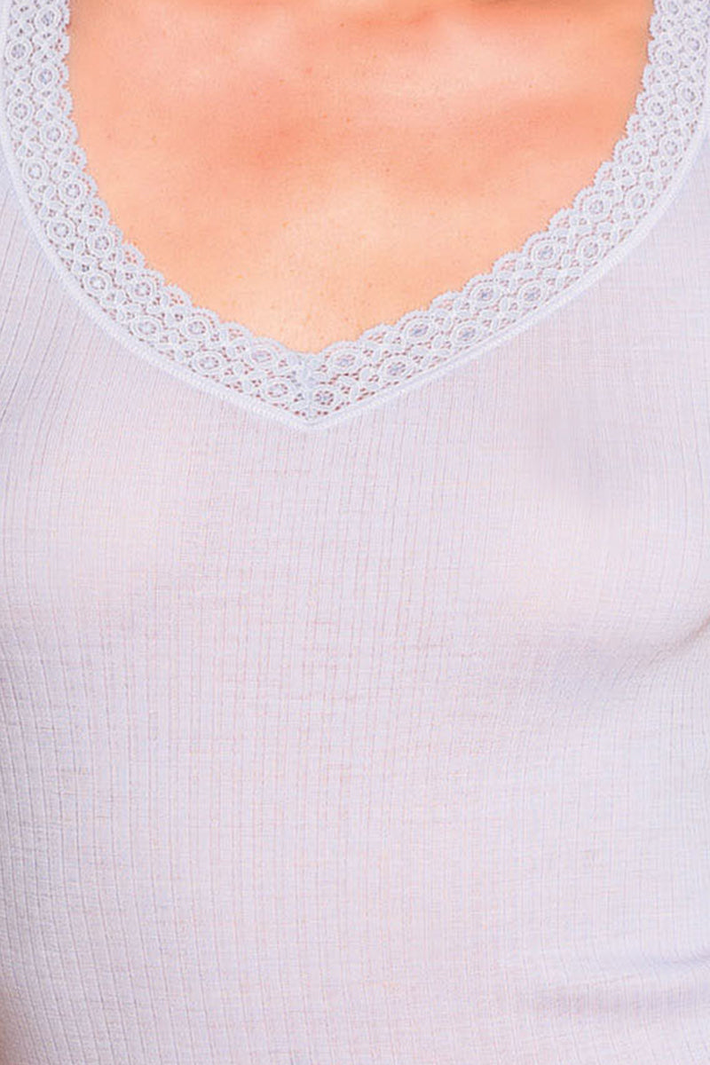Maglia intima da donna Ilenia in lana seta - Manica lunga e pizzetto elastico