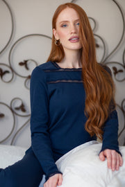 Women's thermal shirt Marlene in warm cotton - Long sleeve crew neck with contrasting elastic lace