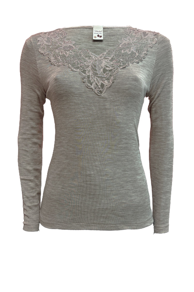 Maglia da donna Zoe in lana seta NEW- Manica lunga e scollo a barchett Maglia da donna Zoe in lana seta NEW- Manica lunga e scollo a barchett