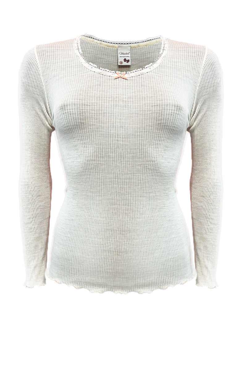 Women's intimate top Lili in merino wool and silk - Long sleeve and V-neck