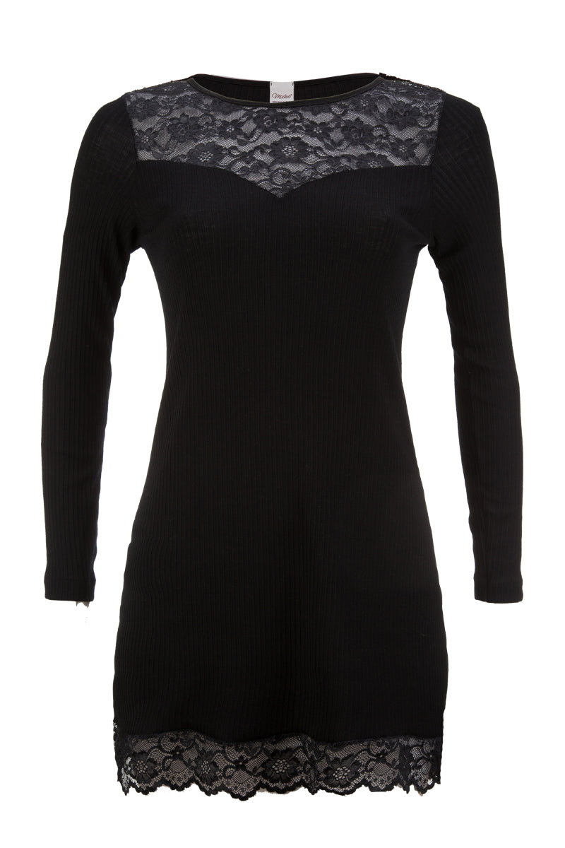 Arizona・Wool silk long sleeves shirt with lace leize