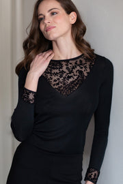 Lucrezia Long Sleeve Roundneck - Wool Silk with flocked leopard 
