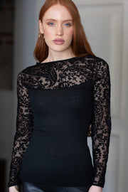 Lucrezia Long Sleeve Roundneck - Wool Silk with flocked leopard 