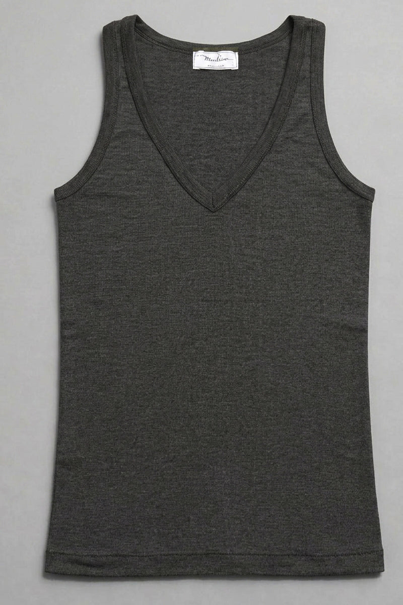 Men's Mucrone tank top in silk wool - Deep V-neck and wide shoulder