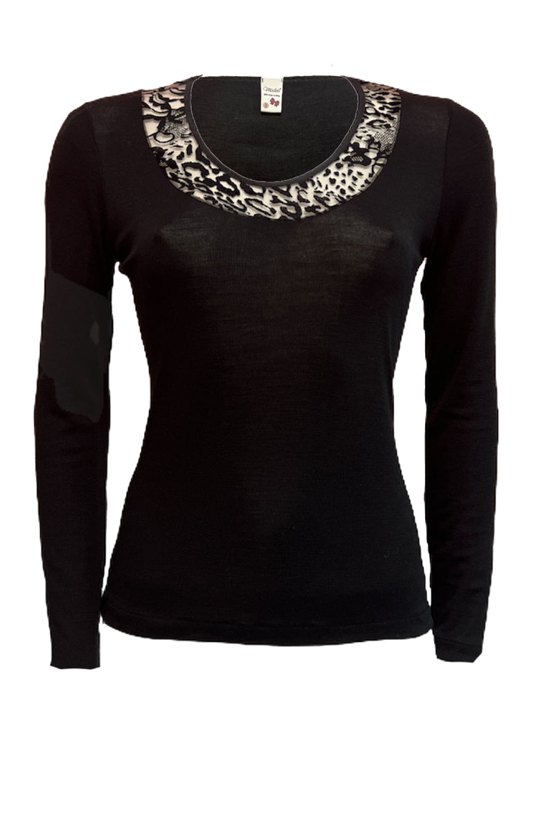 Women's sweater Nora - in silk wool - Flocked tulle inserts