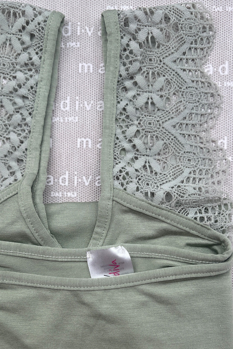 Women's Positano Tank Top in Micromodal - Wide Strap and Elastic Lace Crochet Effect
