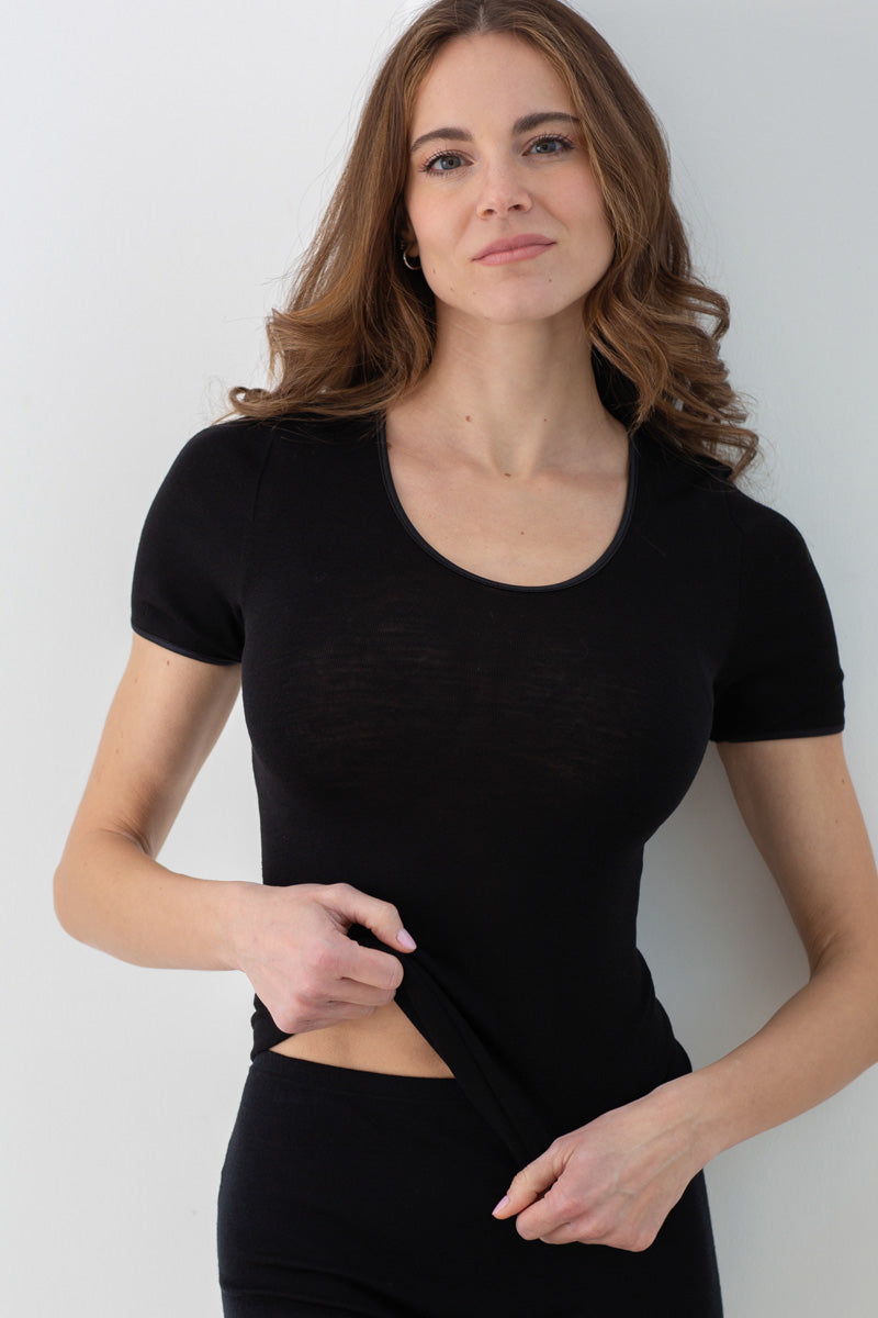 Women's tank top 707 in silk wool - Wide shoulder and satin trim