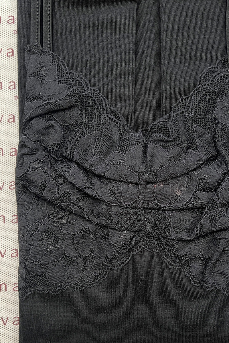 Women's tank top Titti in silk wool - Lace strap and ruffle