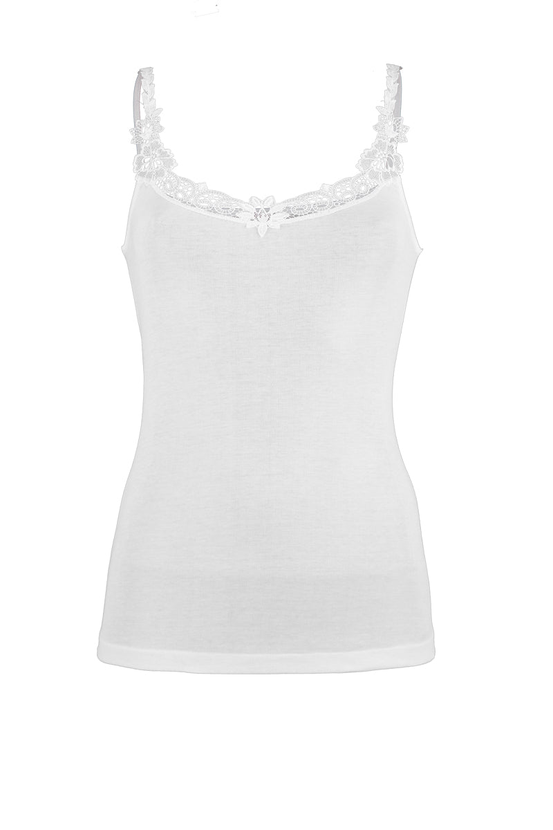 Canotta da donna Tonga in cotone - Inserto macramé su tessuto liscio Spalla stretta