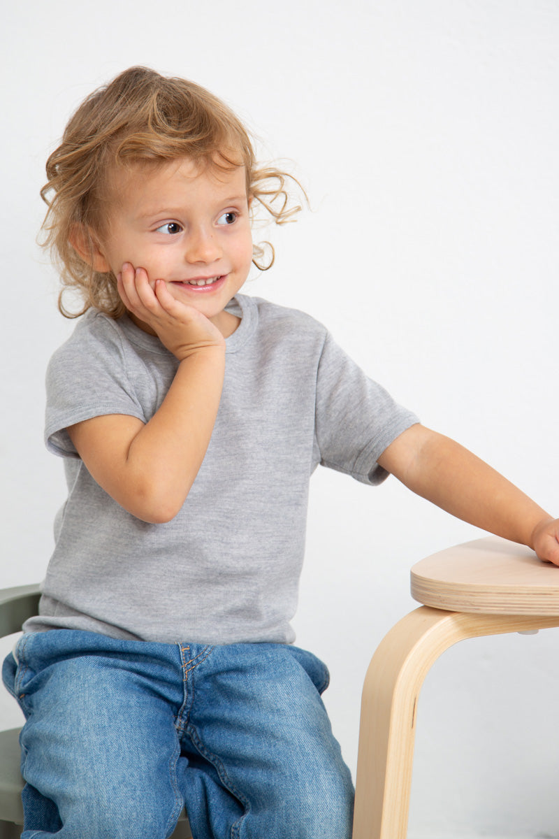 Maglietta intima bambino Trottola in lana e seta - Delicata sulla pelle e mezza manica