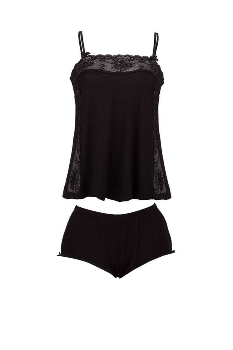 Canotta e shorts donna 115 in viscosa - Leggerissima con pizzo stile romantico