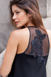 Completo intimo canotta e shorts da donna 116 in Cotone Filoscozia - Anallergico, antibatterico e con macramè sulla schiena