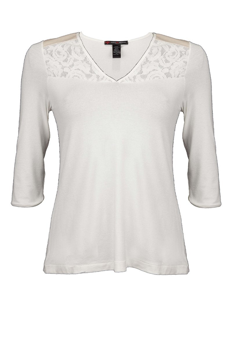 Maglia da donna 136 in viscosa - Manica al gomito e scollo a V con effetto pizzo